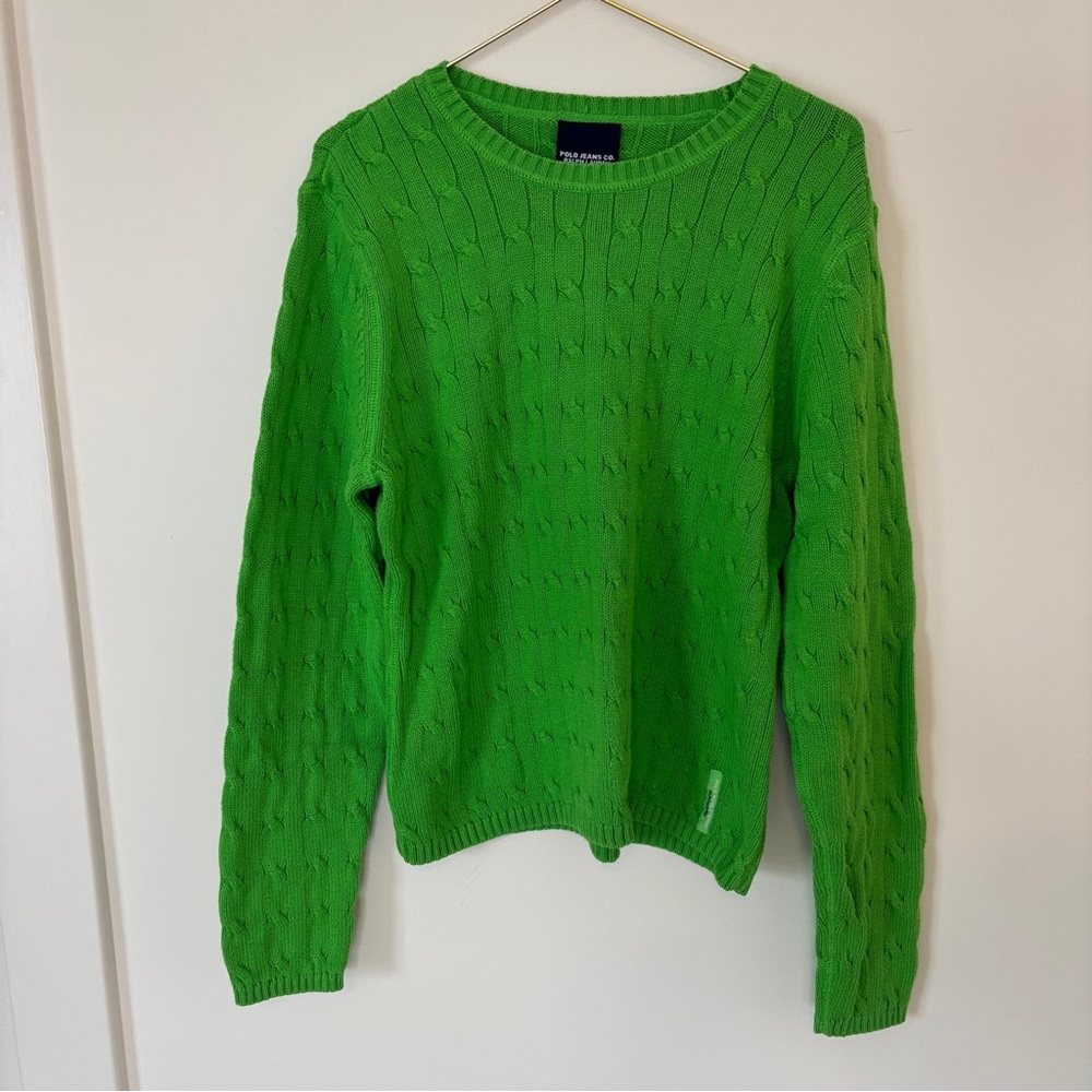Polo Jeans Co Ralph Lauren Green Cable Knit Sweater Size XL Fits like M